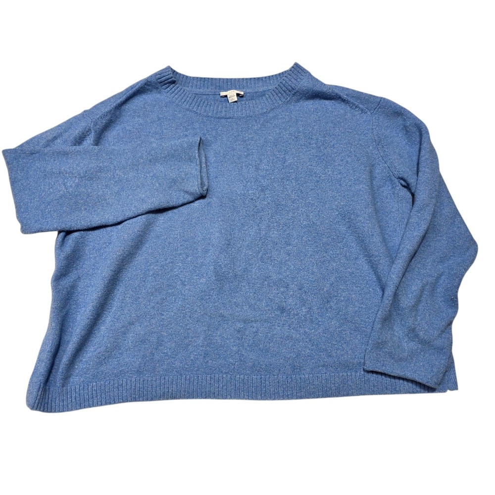 J.Jill Sweater Women L Petite Blue Cotton‎ Blend Knit Side Slit Crewneck